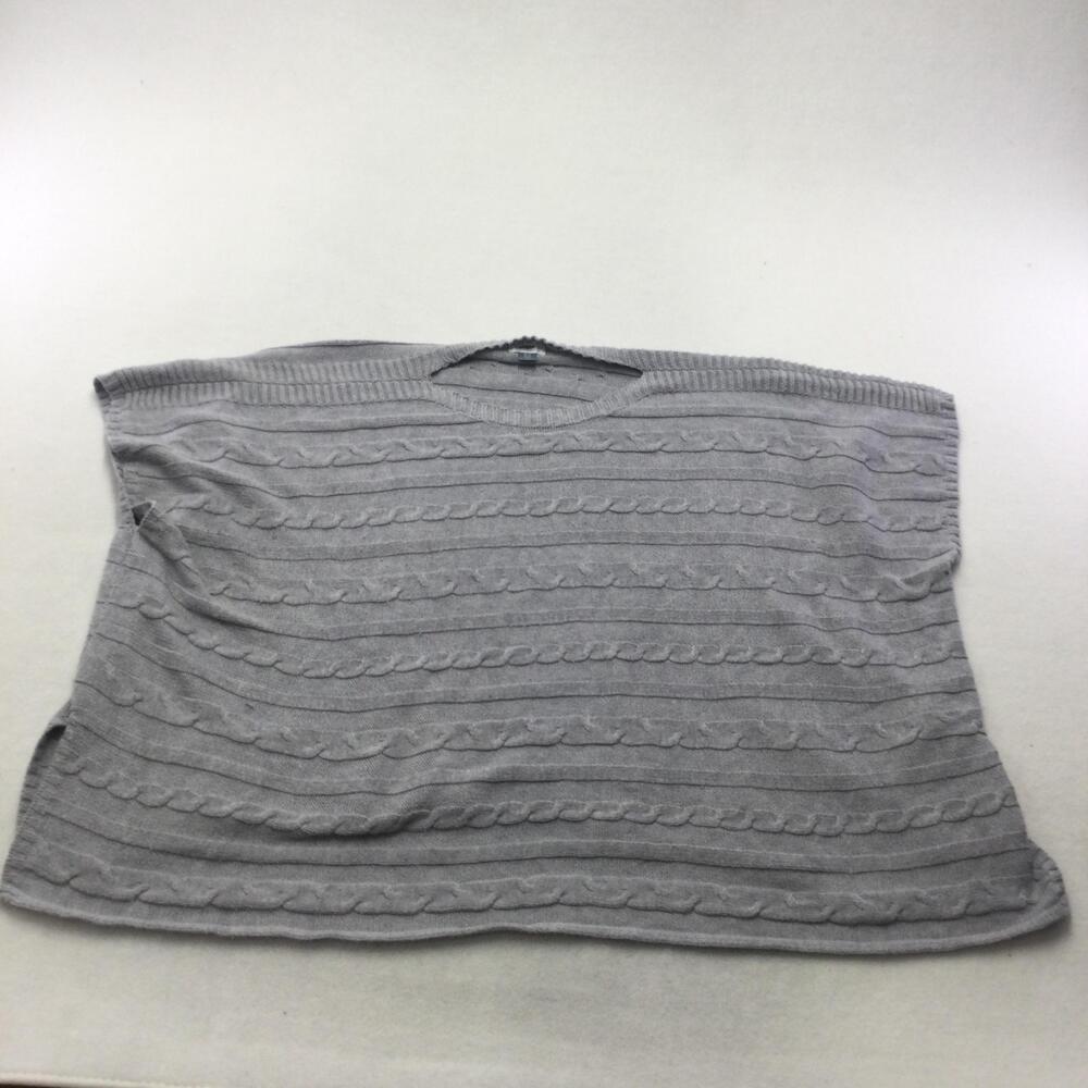 Gap Cape Sweater Womens M-L Gray Cable Knit V Neck Short Sleeve Poncho